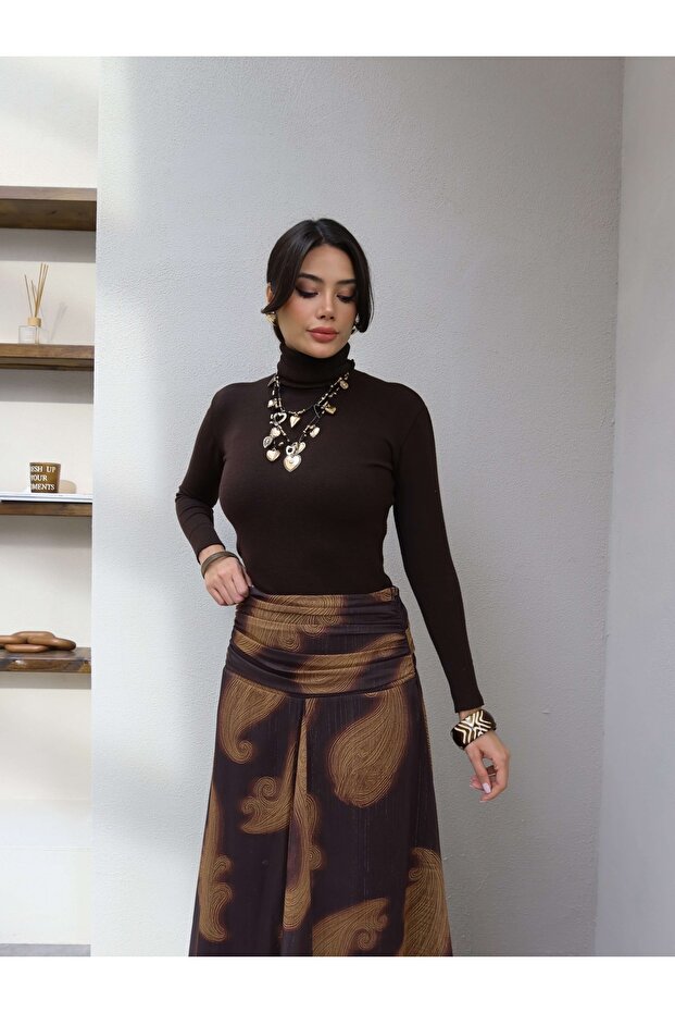 Bel Drape Simli Şifon Etek - 4