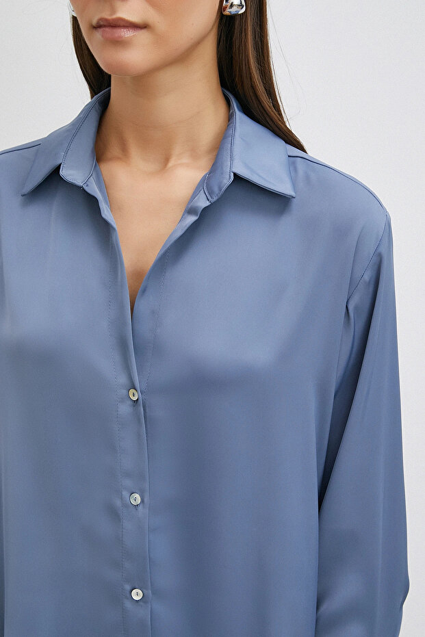 Basic Saten Gömlek İndigo - 5