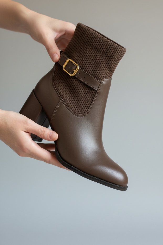 Heeled Fabric Ankle-Boot Trend Dark Brown
