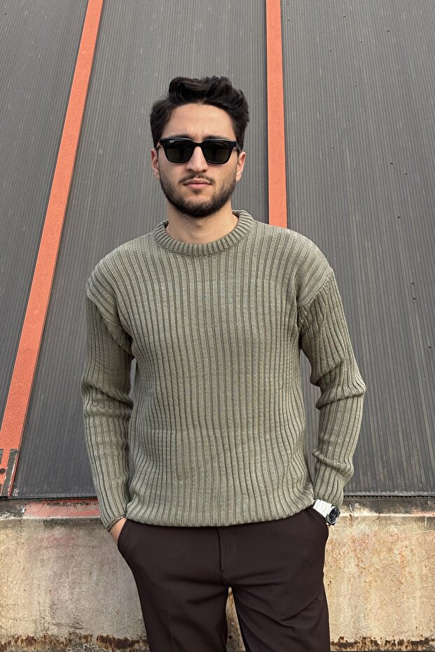 سترة تريكو أساسية بياقة دائرية، للشتاء والربيع، مخططة، ذات ملمس مميز، 25PLTK17 - 1