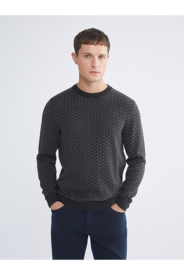 Crew Neck Patterned Men's Knitwear Sweater