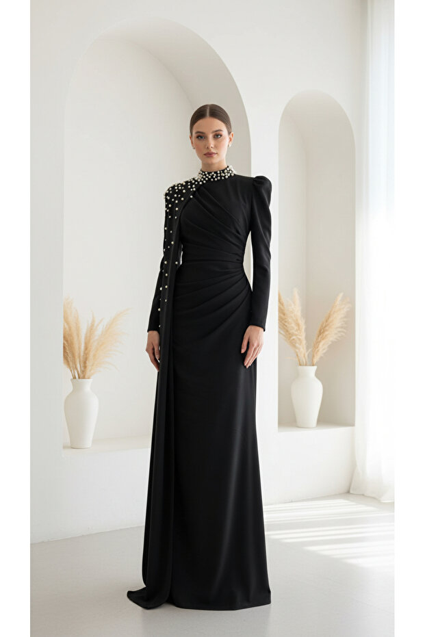 Cape Detailed Design Evening Dress