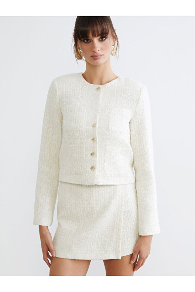 Peak New Season Crew Neck Women's Tweed Jacket