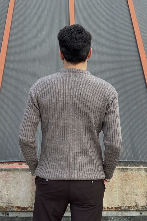 Crew Neck, Winter-Spring, Striped, Textured, Basic Knit Sweater 25Pltk17 - 5