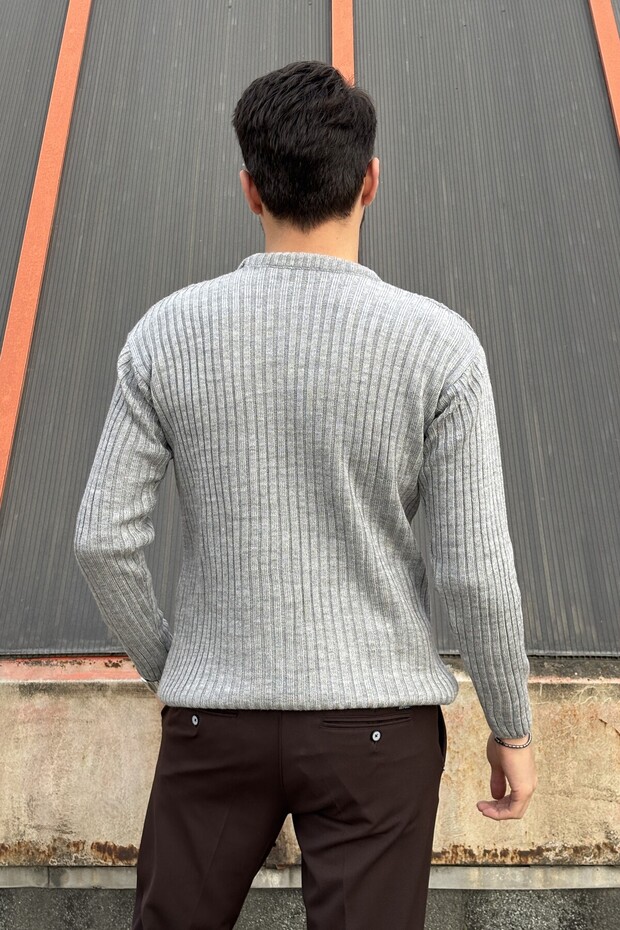 سترة تريكو أساسية بياقة دائرية، للشتاء والربيع، مخططة، ذات ملمس مميز، 25PLTK17 - 4