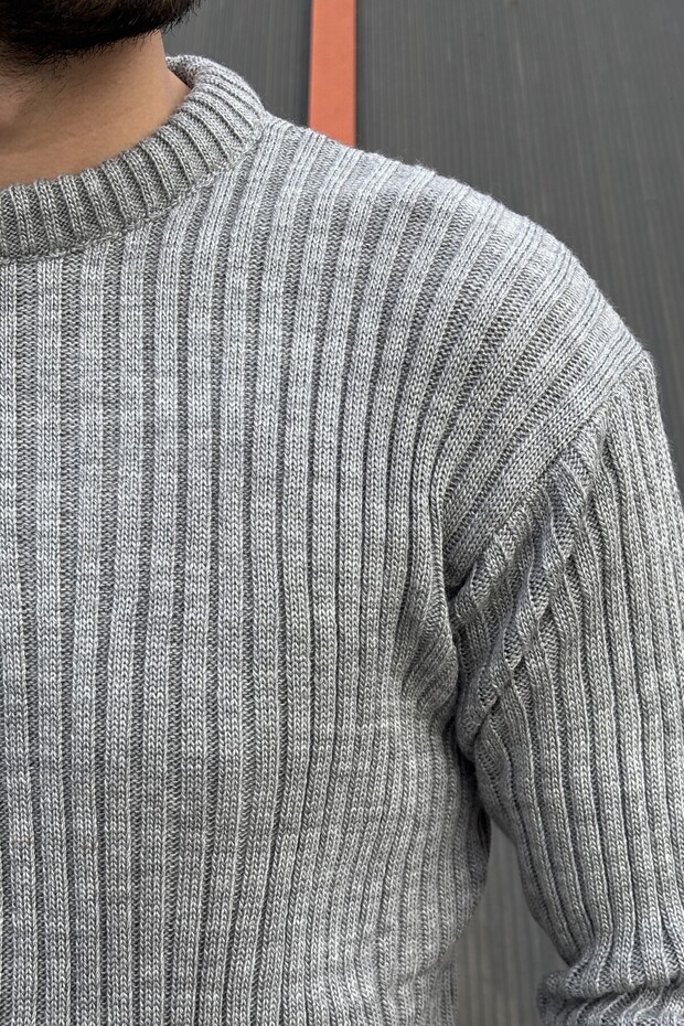 سترة تريكو أساسية بياقة دائرية، للشتاء والربيع، مخططة، ذات ملمس مميز، 25PLTK17 - 5