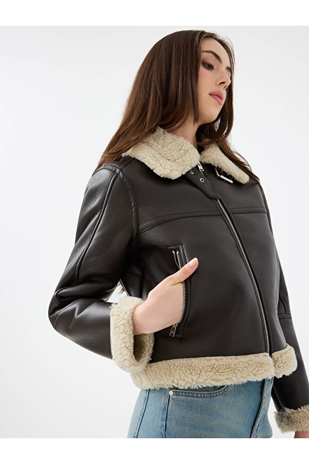 معطف نسائي طويل باللون البني Lf2040673 - 3