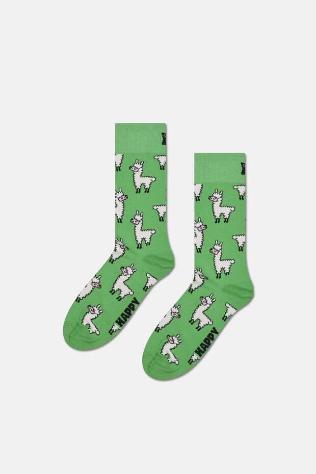- Green Llama Patterned Cotton Socks - 1