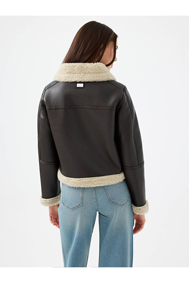 معطف نسائي طويل باللون البني Lf2040673 - 4