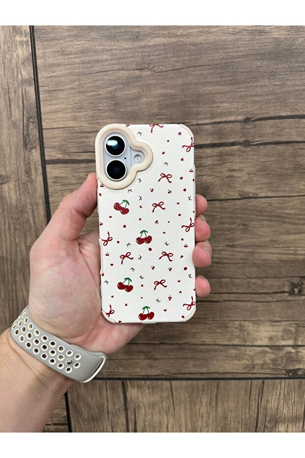 غطاء كاميرا متوافق مع آيفون 17 بنمط الكرز مع بروز للكاميرا - 1