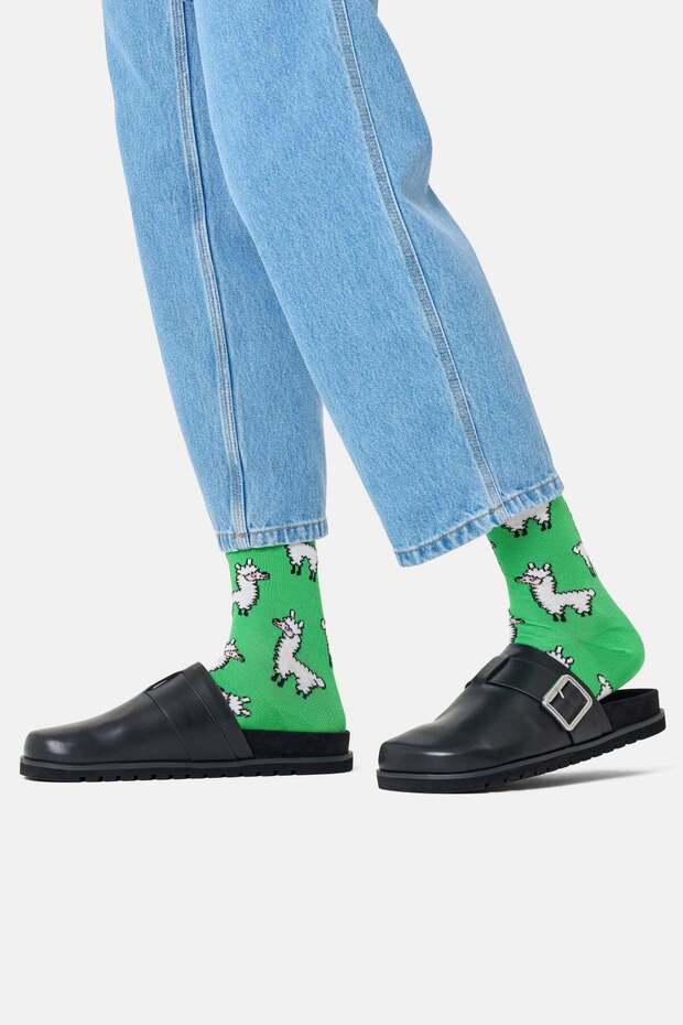 - Green Llama Patterned Cotton Socks - 2