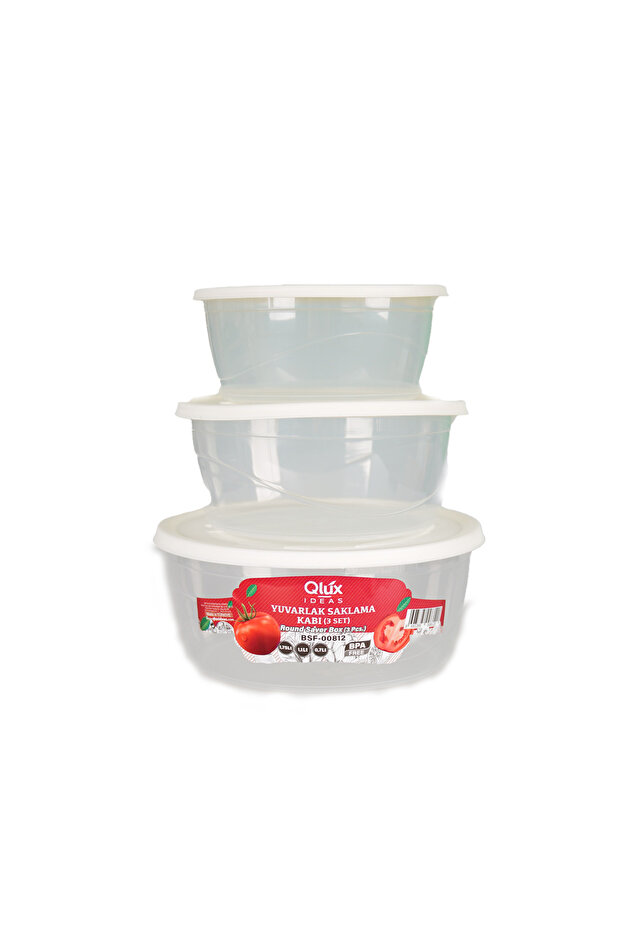 Qlux 3 Size Storage Container Round Storage Container Set 750 ml + 1100 ml + 1750 ml Bpa Free - 1