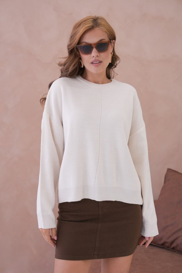 Basic Oversized Crew Neck Knitwear Sweater Aw25Kz0084
