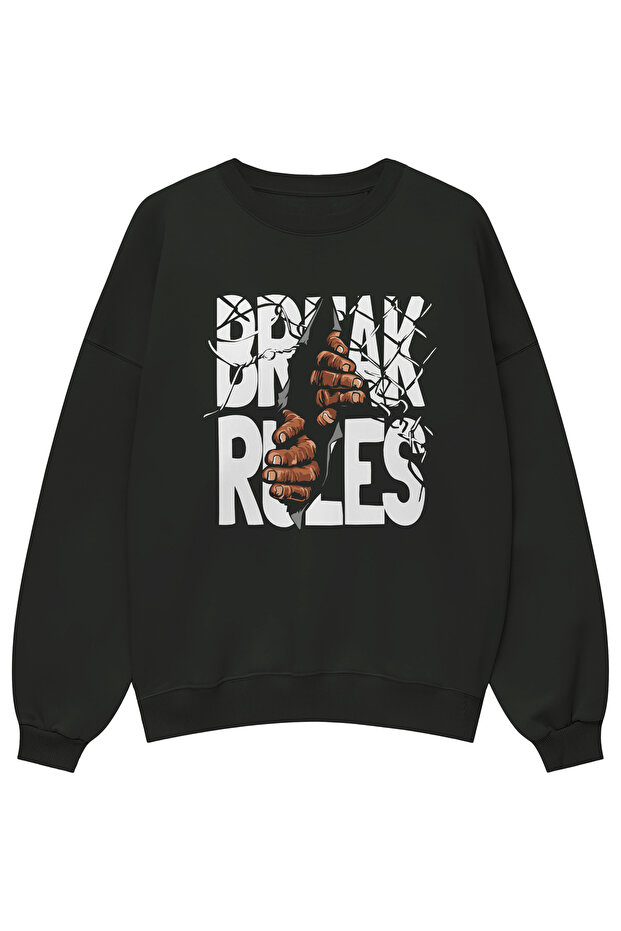 سويت شيرت Break Rules مطبوع للجنسين قصة فضفاضة