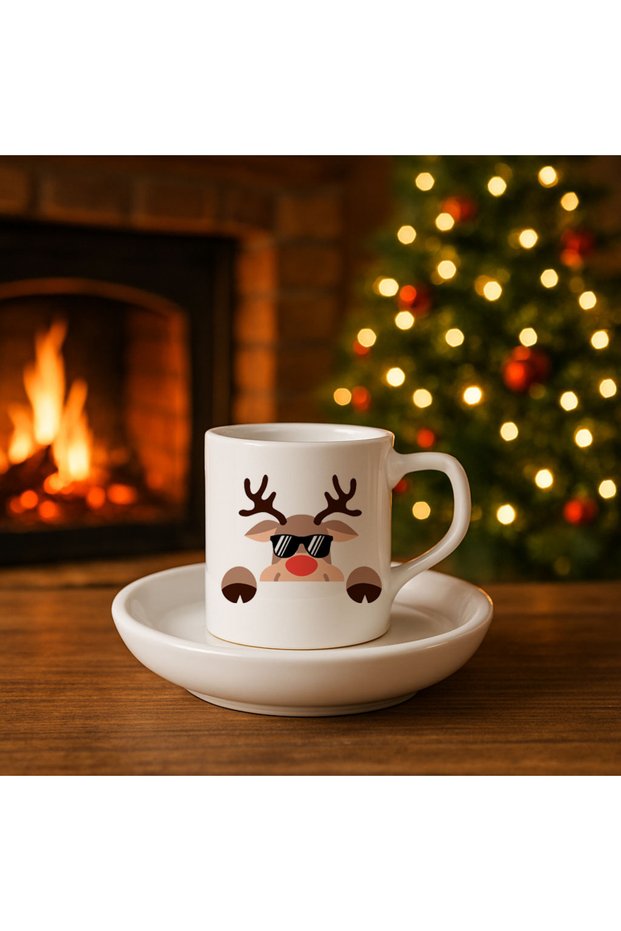 Geyik Printed New Year Christmas Themed Turkish Coffee Cup