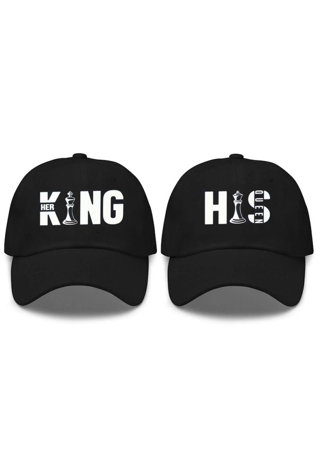قبعة Her King & His Queen Satranç Tema مطبوع مكونة من زوجين مقاس 2'