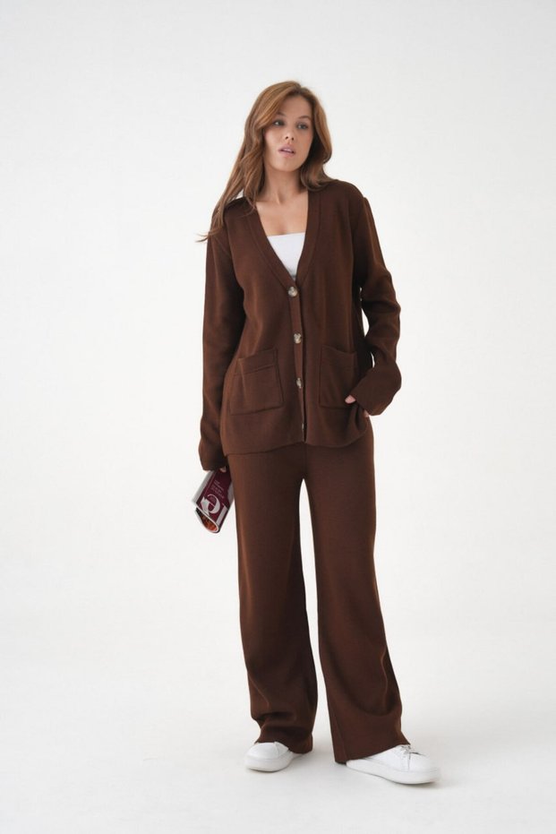 Basic Oversized Cardigan Pants Knitwear Bottom-Top Set Aw25Au0041
