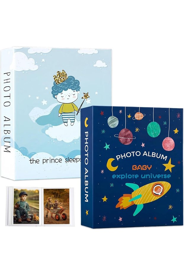 Photo Album, 2 PCS Mini Photo Albums - Holds 100 Photos Each, Top-Loader, Blue