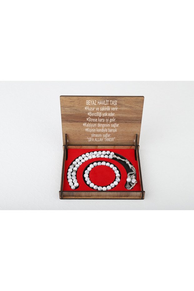 White Howlite Stone Prayer Beads Bracelet with Wooden Box