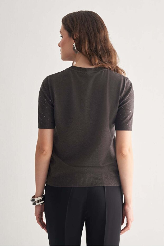 Taş Detaylı Triko Bluz - 5