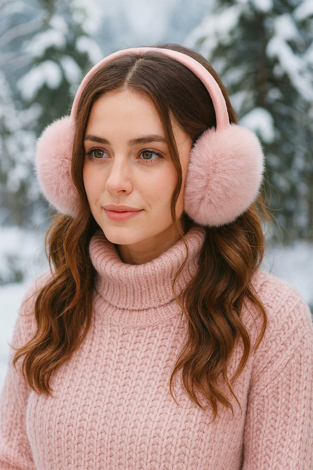 Women's Cold Protection Soft Plush Winter Earmuffs Ear Warmer Powder