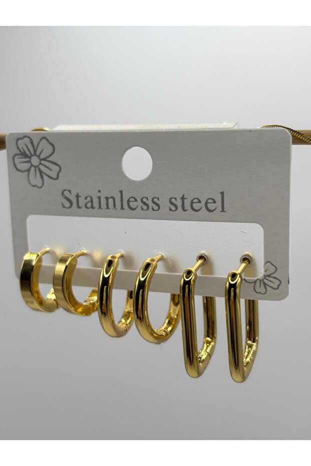 أقراط دائرية متعددة من الفولاذ الذهبي - 1