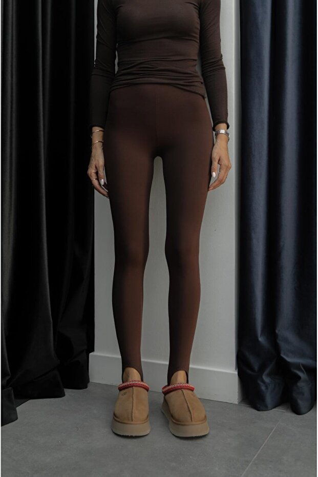 Hnědé legíny Füzo se zapínáním na noze - 4