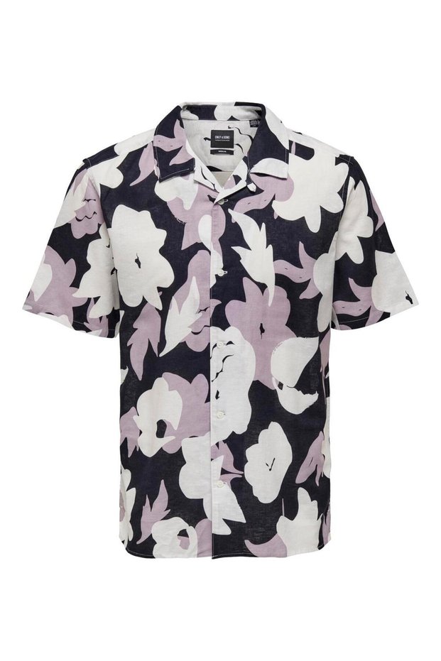 Onstrev Reg Ctn Lin Aop Ss Shirt Noos Men's Pink Kk Shirt - 22025125