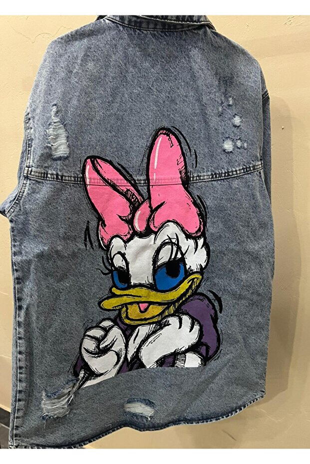 سترة جينز بظهر مطبوع قصة فضفاضة - 1