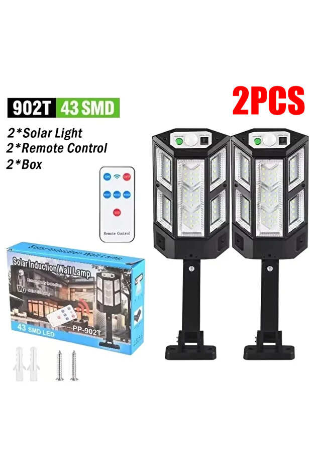 43 SMD 2Pcs 15000LM Irradiation 500㎡ Solar Light for Outdoor Sunlight Motion Sensor IP65 Waterproof