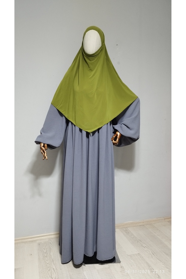 Short Length Sandy Souffle Khimar Ready to Wear Hijab Scarf Olive Green