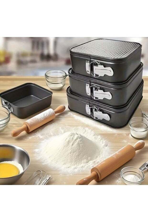 3pcs Square Leak-proof Non-stick Cheesecake Pan with Removable Bottom