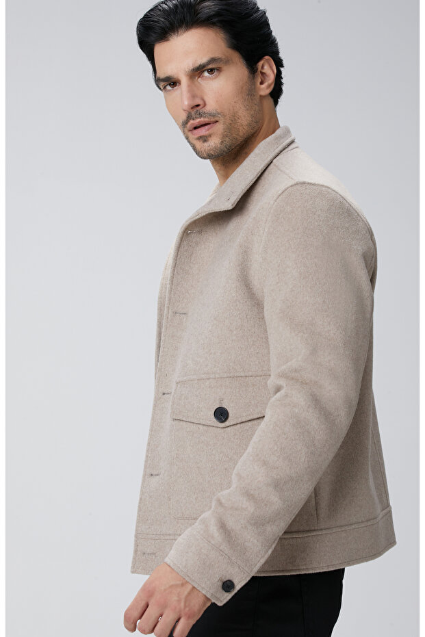 Bej Yün Karışımlı Mont - 2
