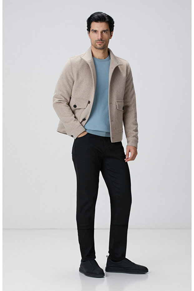 Bej Yün Karışımlı Mont - 3