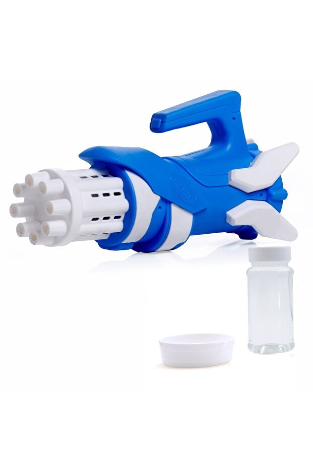 Gatling Bubble Gun for Kids with 8 Holes & 100ml Solution – Indoor/Outdoor Bubble Toy
