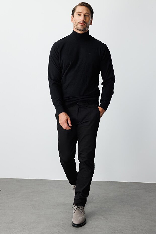 Men's Black Cotton Dynamic Fit Trousers – Casual and Stylish