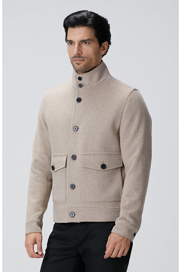 Bej Yün Karışımlı Mont - 5