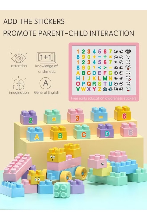 Building Blocks Table Macaron Color Stacking Blocks DIY Assembled Educational Toys with Stool - 7