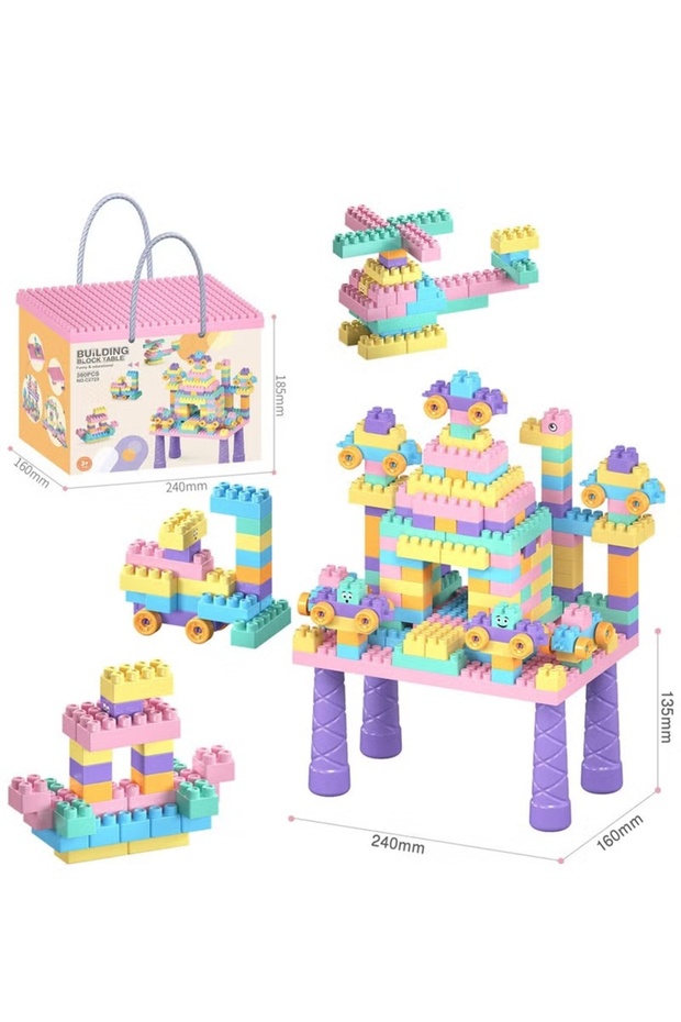 Building Blocks Table Macaron Color Stacking Blocks DIY Assembled Educational Toys with Stool - 2