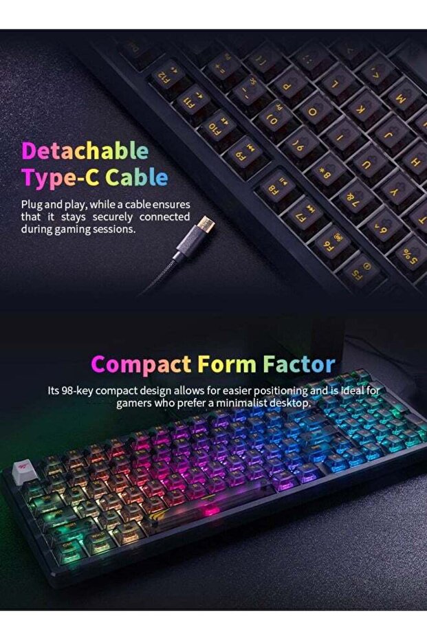 Wired Gaming Keyboard with RGB Backlit LED, Multimedia Keys, Number Pad, 90 Keys, USB, for Desktop - 5