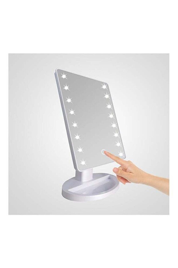 مرآة مكياج LED مع حامل مكتبي دوار - أبيض