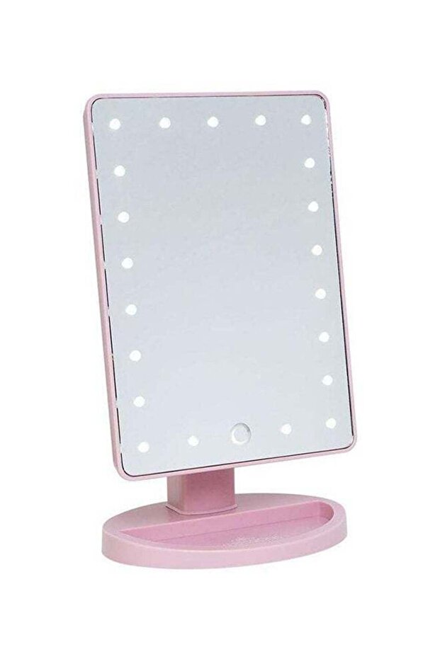 مرآة مكياج بإضاءة LED - وردي