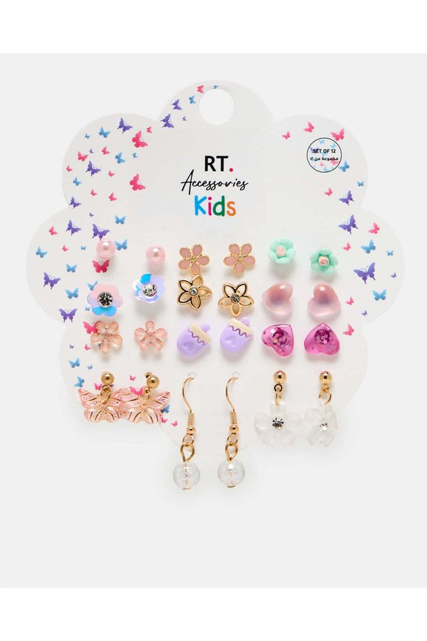 Girls Assorted Earring Studs (12 Pairs)