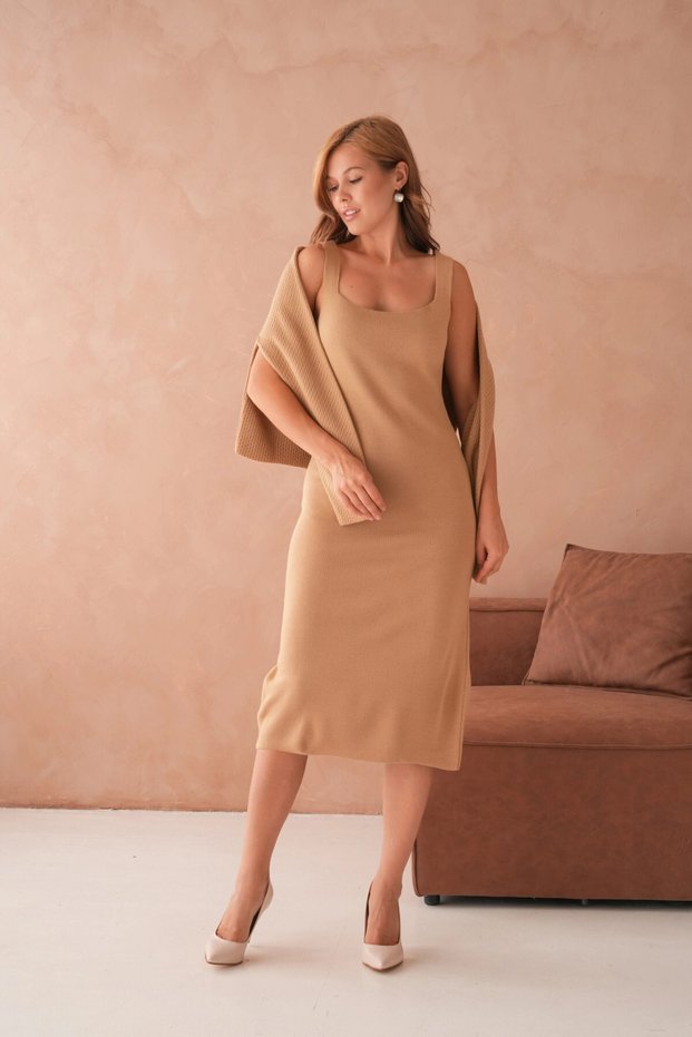 Women's Crew Neck Button Detail Textured Jacket Dress Two-Piece Knitwear Set