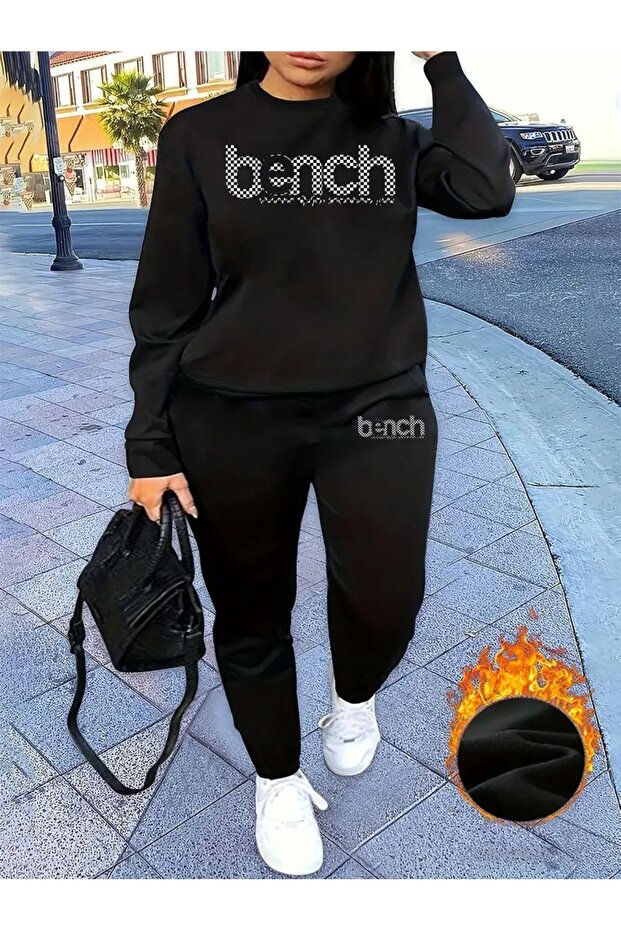 -Women's Printed Bench Oversized Sweatahirt -Sweatpants 2-Piece Set