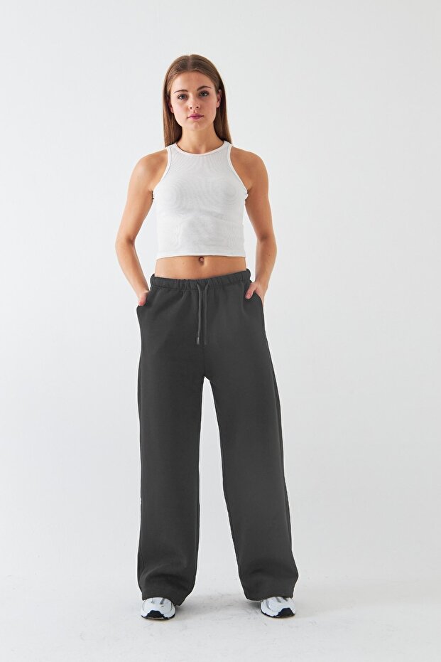 Oversized Unisex Sweatpants Smoked – 3 Thread Fleece-Lined Fleece, Wide Legs, Pockets, Modern Comfortable Fit