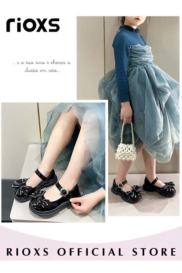 Girls Princess Shoes Mary Jane Dance Flats Low Heel Soft Sole Shoes With Bowknot