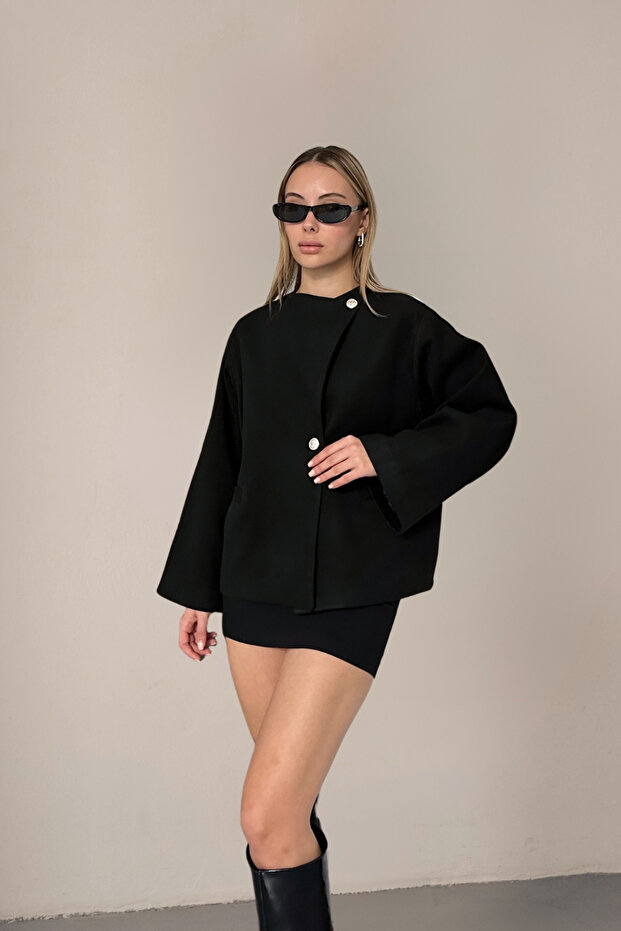 SİYAH PREMIUM OVERSIZE KAŞE CEKET - 3