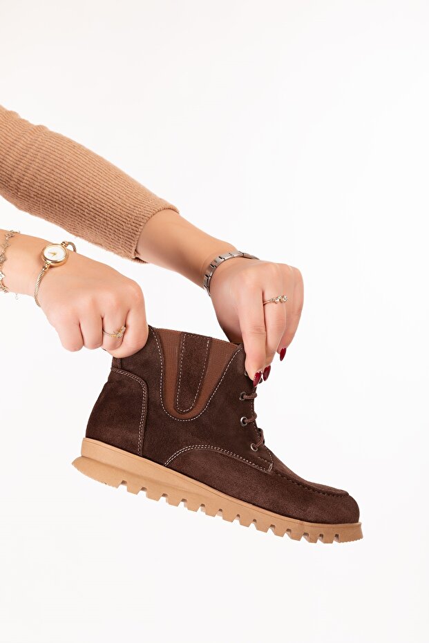 Genuine Leather Non-Slip Sole Comfortable Daily Stylish Boots Mlk.5087 Brown Suede