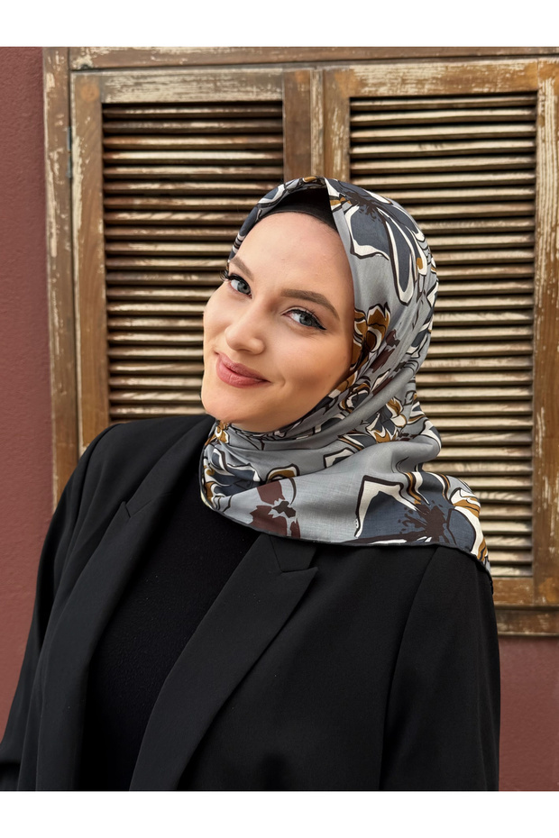 Soft Eşarp Gri-hardal